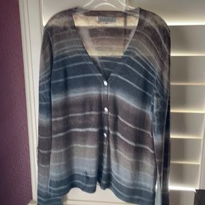 Match cashmere gray and brown striped sweater.